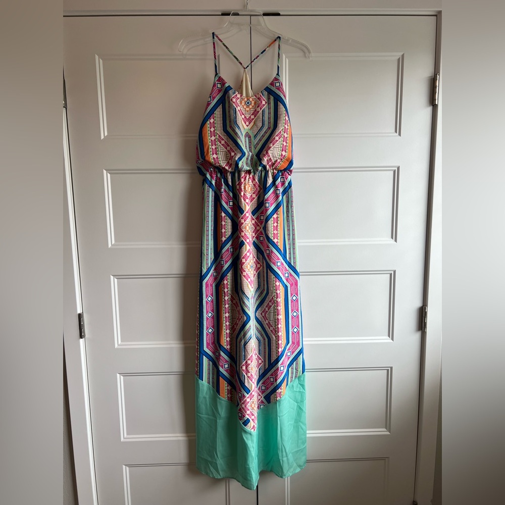 Pink Owl Pink and‎ Blue Halter Maxi Sundress